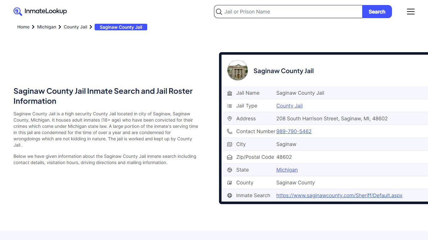 Saginaw County Jail Inmate Search and Jail Roster Information